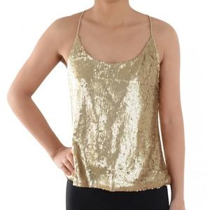 anna-kaci Womens Gold Shimmering Spaghetti Strap Tank Size Medium NWT
